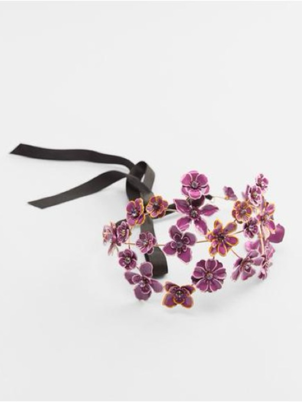 Zara Purple Floral Rhinestone Statement Headband Ribbon Tie